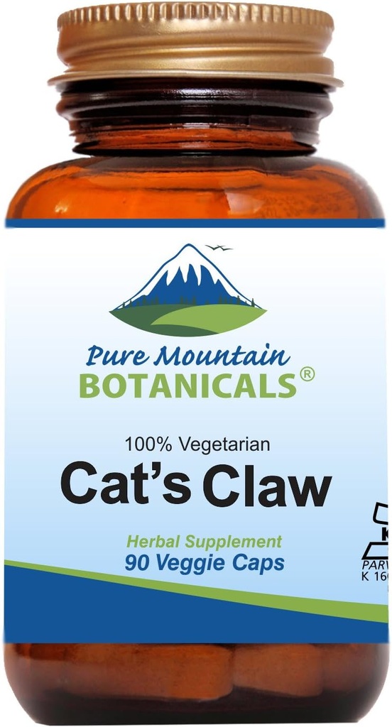 Pure Mountain Botanicals Cat's Claw Capsules - 90 Kosher Vegan Caps mit 1000mg Peruvian Katzen Kralle Uncaria Tomentosa Kräuterergänzung