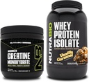 NutraBio Creatine Monohydrat, Unflavored, 150g und Whey Protein Isolate, Vanilla Caramel, Supplement Bundle - Muskelenergie, Lean Muskelwachstum, Erholung und Stärke