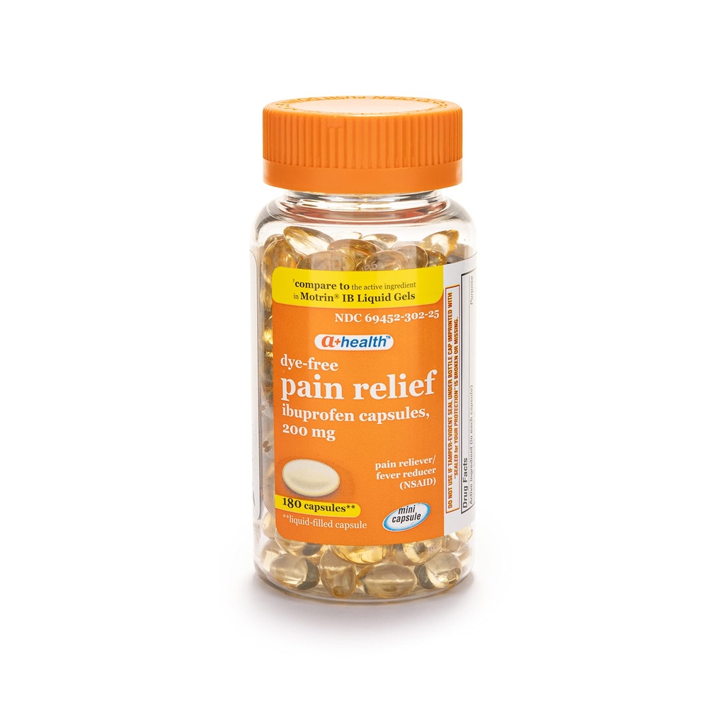 A+Health Dye-Free Ibuprofen 200 Mg Mini Softgels, Pain Reliever/Fever Reducer (NSAID), 180 Count