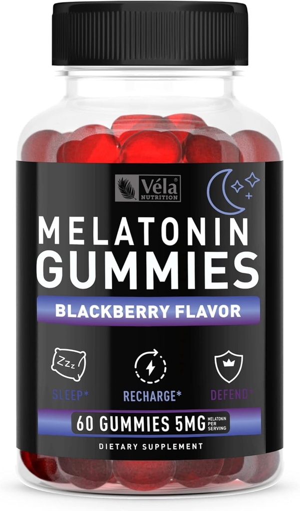 Melatonin Black Berry Gummies 5mg, Nacht Schlafunterstützung Kaubare Ergänzung | 60 Count