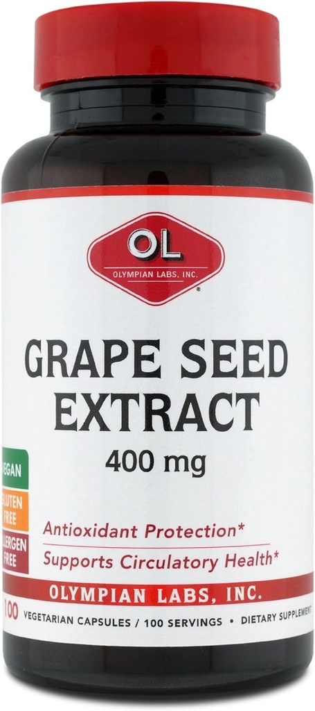 Olympian Labs Grape Seed Extract 400 mg Kapseln, 100 Count Supporting Heart Health, Antioxidant Protection.