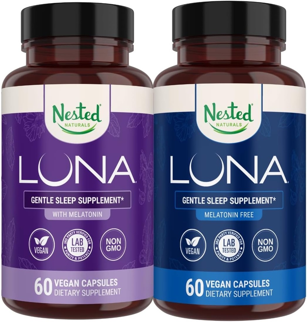 Eingebettete Naturn Luna Schlafhilfe Bundle | Luna & Luna Melatonin-freie Schlafpillen mit natürlichen Inhaltsstoffen Melatonin, Valarien, & More (120 Count)
