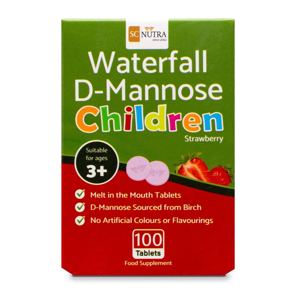 Wasserfall D-Mannose Kinder Melt in den Mund Tabletten mit einem Hauch von Erdbeere. Geeignet für Jungen und Mädchen, 3 Jahre + | 100 Count