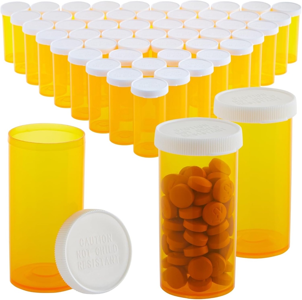 50-Pack Pill Bottiglie Vuoto con Caps - 13 Pillole Dram Plastic Medicine Bottiglie - Vials di plastica - Contenitori per Prescrizione Medica, Vitamine & Integratori - Arancione