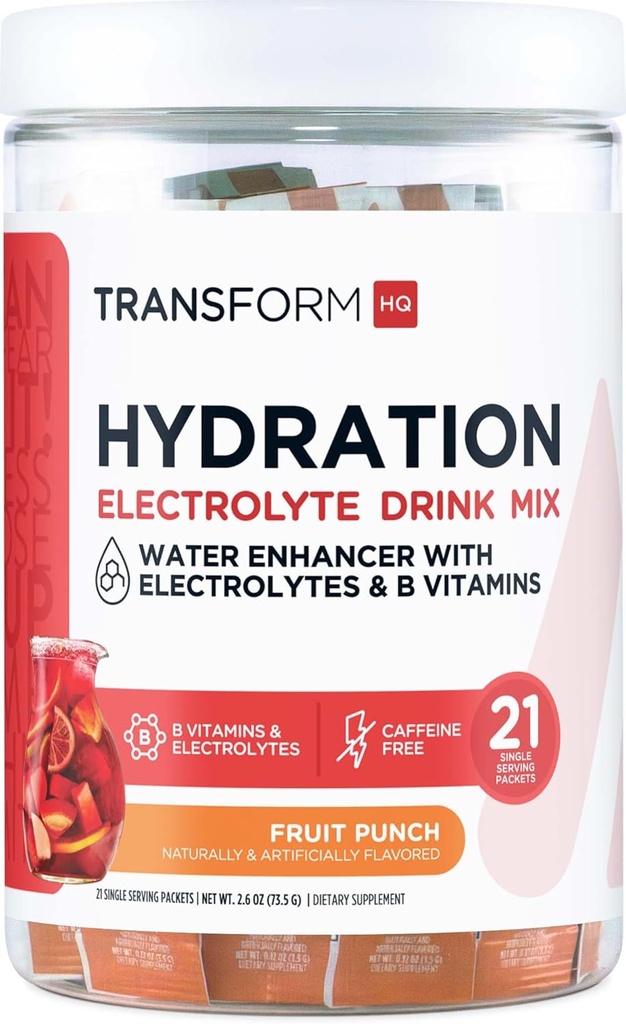TransformHQ Hydration Drink Mix (21 Confezioni Singola, Punch di Frutta) - Integratore di Idratazione Blend con Vitamine ed Elettroliti