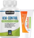 Bundle - Hem-Control Vegan Digestive Support Supplement (180 Count) and Alleviate Natural Hemorrhoid Relief Cream for Burning, Itching and Swelling (1.7 oz) Plus 2 Travel-Size Tubes