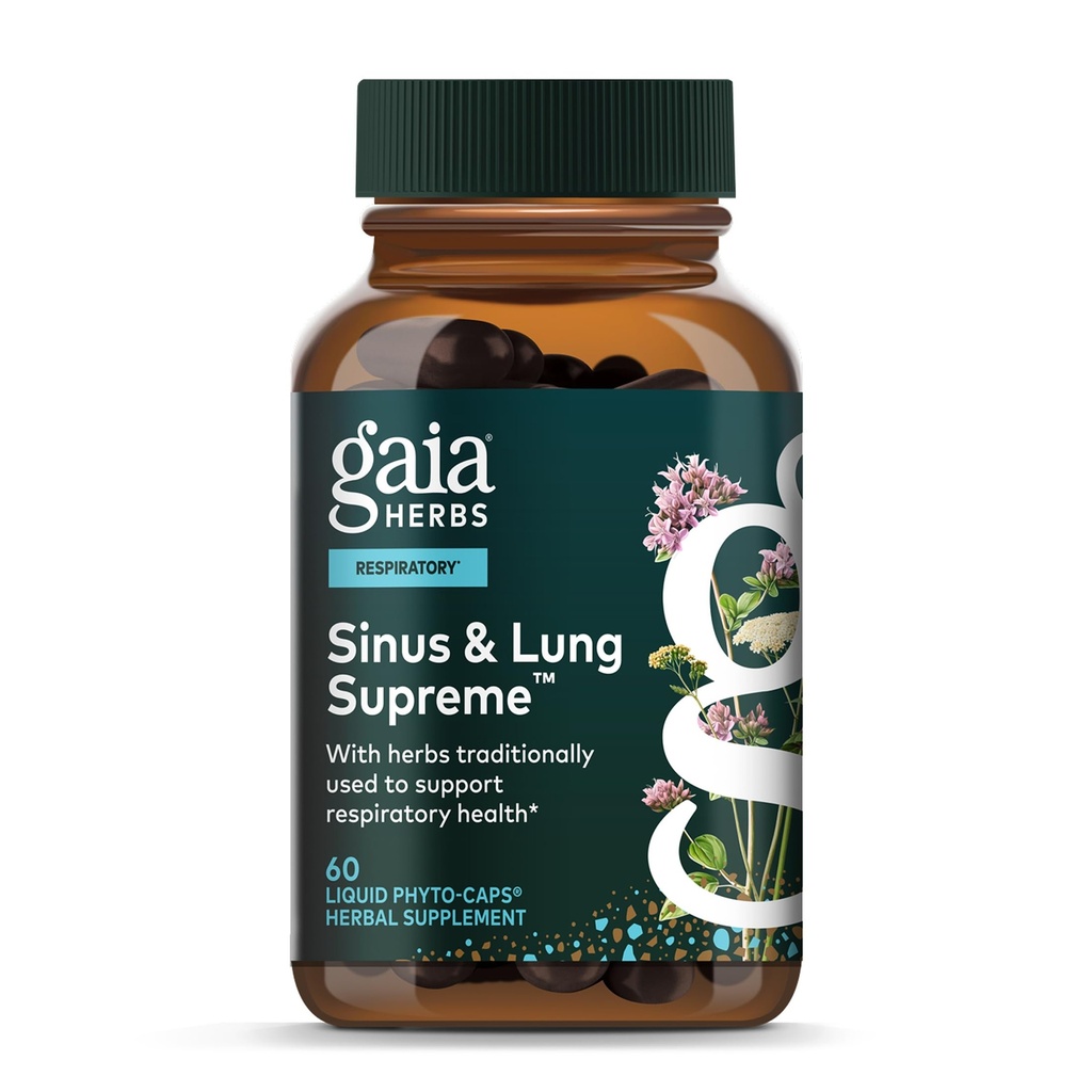 Gaia Herbs Sinus & Lung Supreme - Integratore di supporto polmonare per la salute respiratoria - Supporto del seno -Vegan, Gluten-Free & Dairy Free - Formula basata sulle piante - 60 capsule