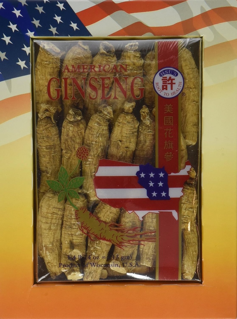 Hsu's SKU 0132-4, Ginseng demi-court moyen Cultivated American Ginseng Roots (4 oz = 113 gm/Box), 0132-4, 0132.4