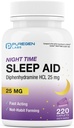 Puregen Labs Caplets d'aide au sommeil, Diphenhydramine HCl 25mg - 220 Count