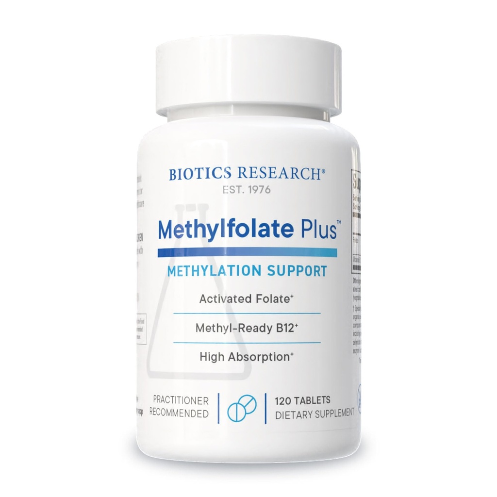 Biotics Research METHYLFOLATE PlusTM Methylfolate, Bioactive Folate + B12, unterstützt Herz-Kreislauf-Gesundheit, Fetale Entwicklung, Nerve Health, Methylierung Support, Homocystein Levels. 120 Tabletten