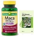 Générique Spring Valley Maca Root 500mg Capsules, Bio Maca Root pour les femmes et les hommes + Guide exclusif VitaMax Vitamine (2 articles)