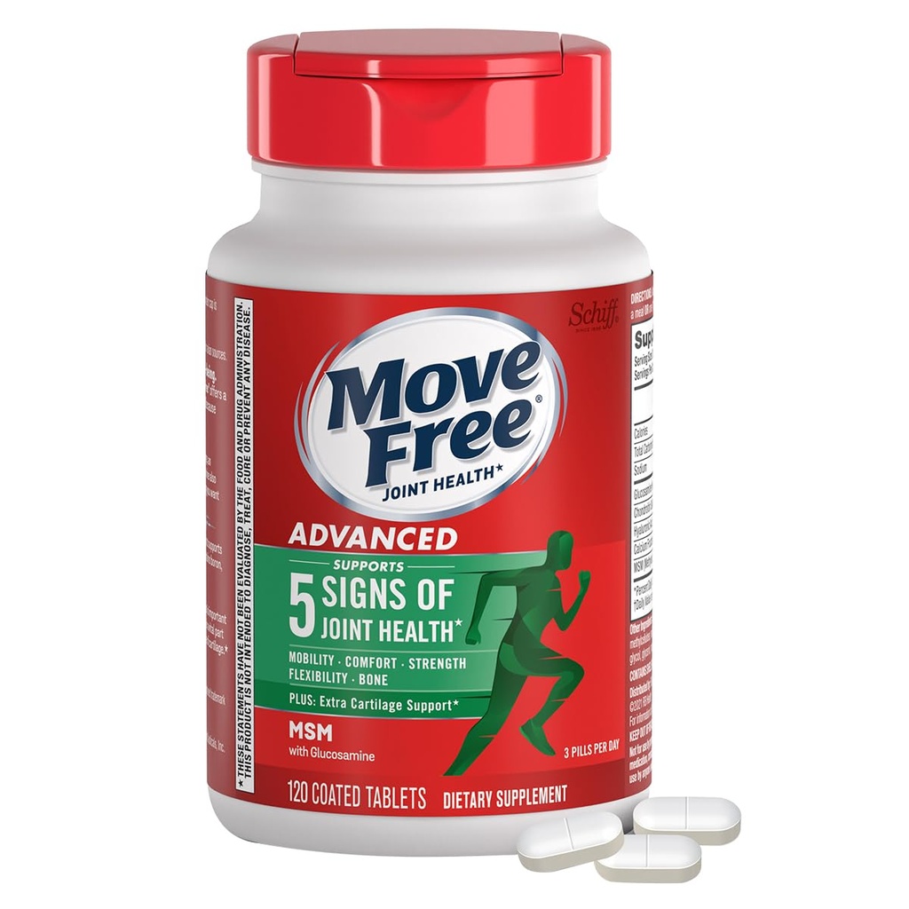 Move Free Advanced Glucosamine Chondroitin MSM Joint Support Supplement, Supports Mobility Comfort Strength Flessibilità & Bone - 120 compresse (40 porzioni)*