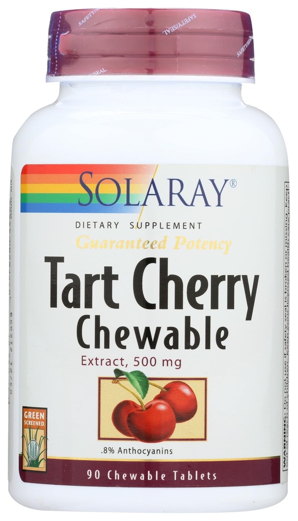 SOLARAY Garantito Potency Tart Cherry Fruit Extract, Chewable, Cherry (Btl-Plastic) 500mg | 90ct