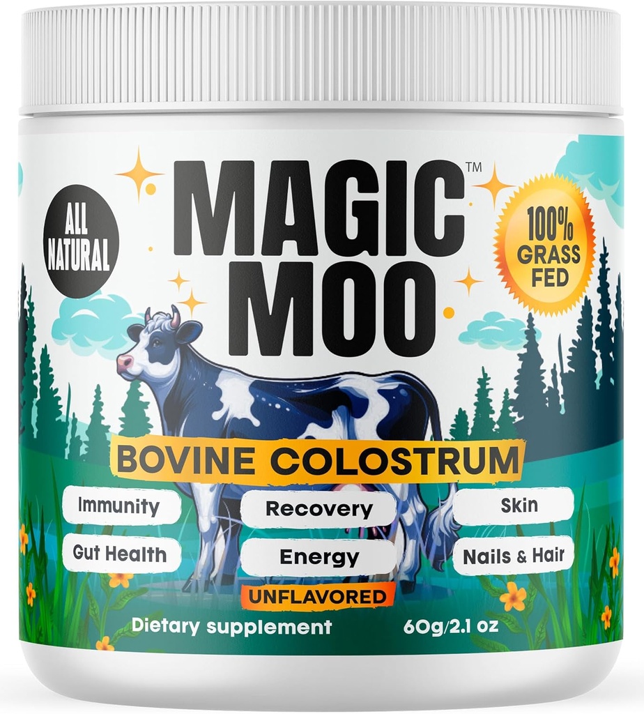 Colostrum Supplement Powder - Immune & Gut Health Support | Energy, Recovery, Hair, Skin & Nails | Premium Bovine Colostrum for Humans, 100% Grass Fed | All-Natural | Polvere non aromatizzata, 60g