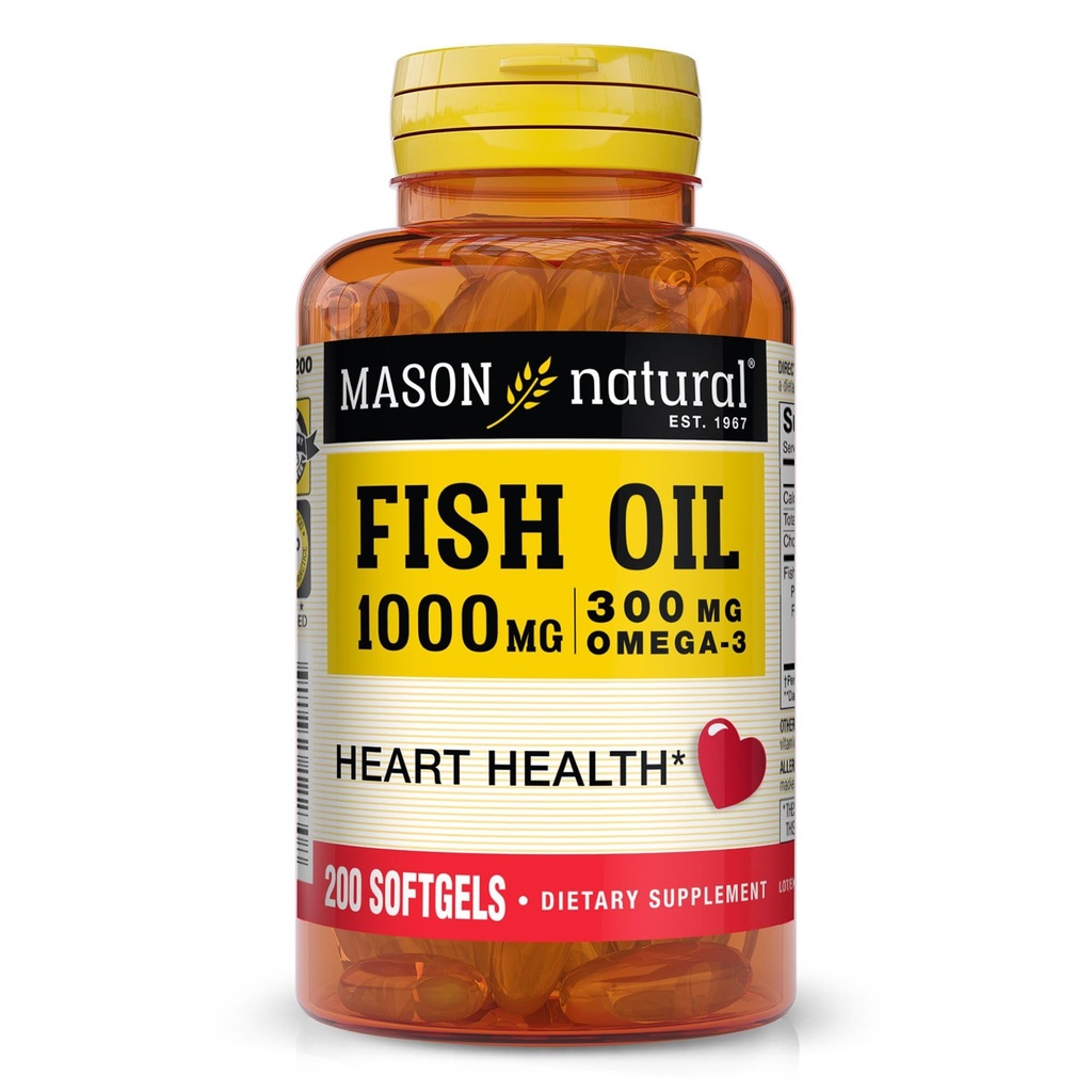 MASON NATURAL Omega,3 Fischöl, 200,Day Supply, 1000mg mit EPA und DHA für Joint Support, Softgel Pillen