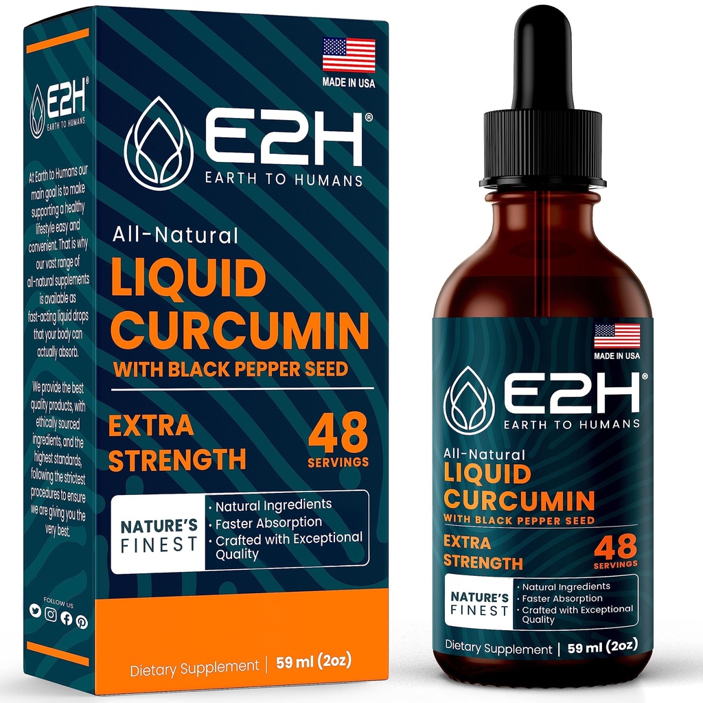 E2H flüssige Kurkuma für besseres Sortiment - Natürliche Gelenkunterstützung - Kurkuma-Root-Extrakt mit schwarzem Pfeffer Samen - Steigern Sie Ihre Gesundheit - Vegan - Non-GMO - 2 Fl Oz