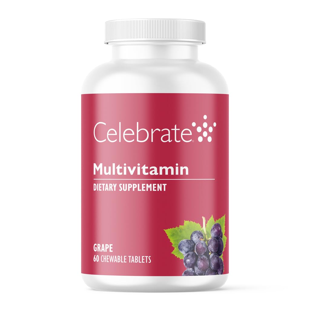 Celebrare Vitamine Bariatric Multivitamin Chewable, Iron Free - Post Gastric Bypass & Manica Gastrectomy Supplemento per Uomini & Donne - Minerali essenziali & Vitamina A, B, D & E - Uva (60 compresse)