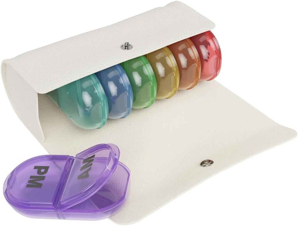 EZY DOSE Settimanale (7-giorno) AM/PM Pill Case, Medicine Planner, Vitamin Organizer, Pop-Out Compartments, 2 volte al giorno, Rainbow Lids, Include Crema Case, BPA Free