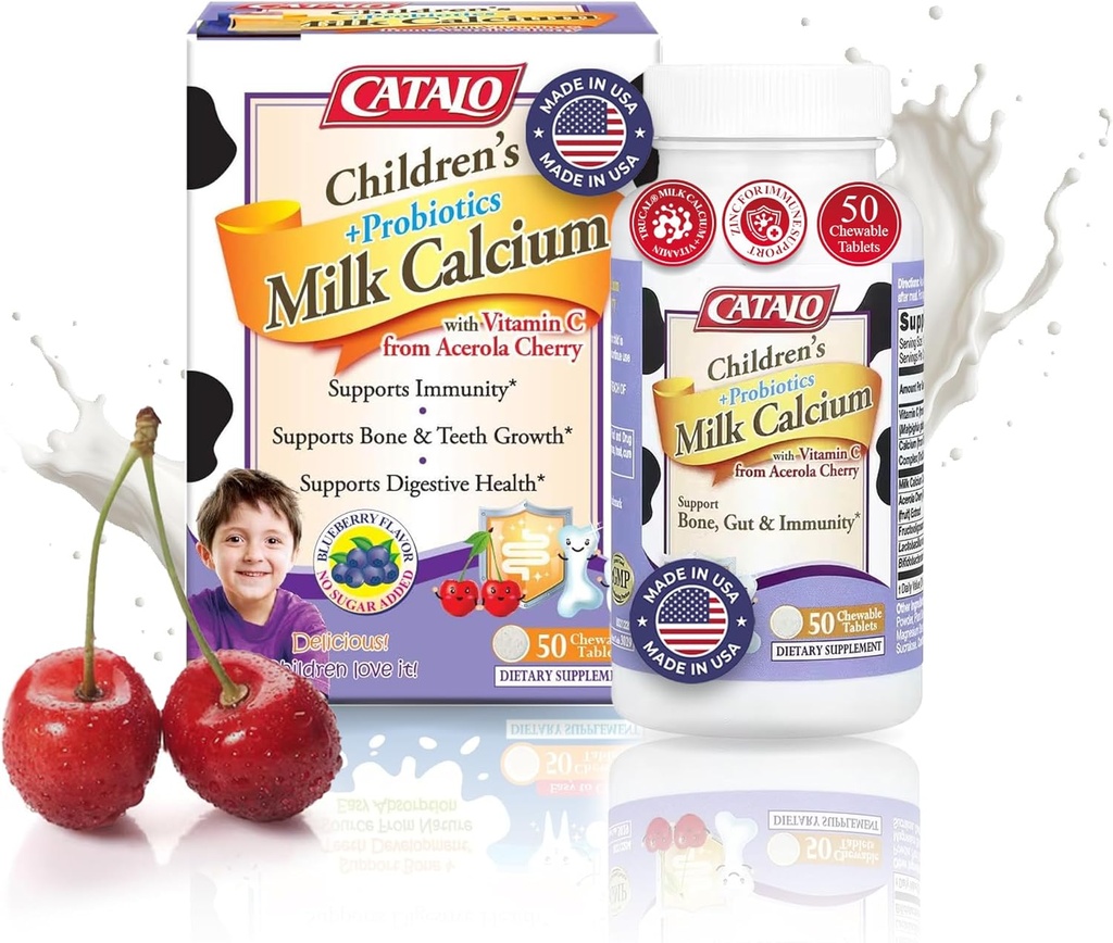 CATALO Kleinkind Formel Kindermilch Kalzium Formel Kaubare Tabletten - Kinder Vitamine & Multivitamin für Kleinkinder und Kinder mit Zink & Vitamin D3-100 Kautabletten