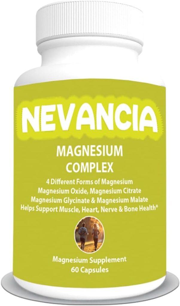 Complexe de magnésium avec Glycinat de magnésium, Malate de magnésium, Citrate de magnésium, Oxyde de magnésium, Aide au stress et au sommeil, Soutien du cerveau et du cœur, Soutien musculaire, articulaire et os