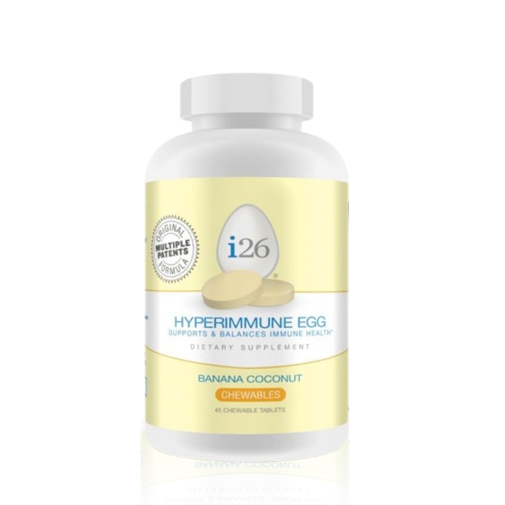 Youngevity i26 Hyperimmune Egg | IgY Max Banana Coconut Chewable | Patented Immune Powerhouse Formula | Flessibilità, Gut, Immune Support Supplement | 45 Compresse Chewable