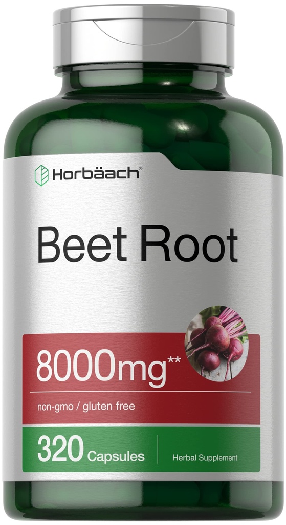 Horbäach Beet Wurzelpulver Kapseln 8000mg | 320 Pillen | Non-GMO, Glutenfreie Formel | Hohe Potenz Kräuterextrakt Ergänzung