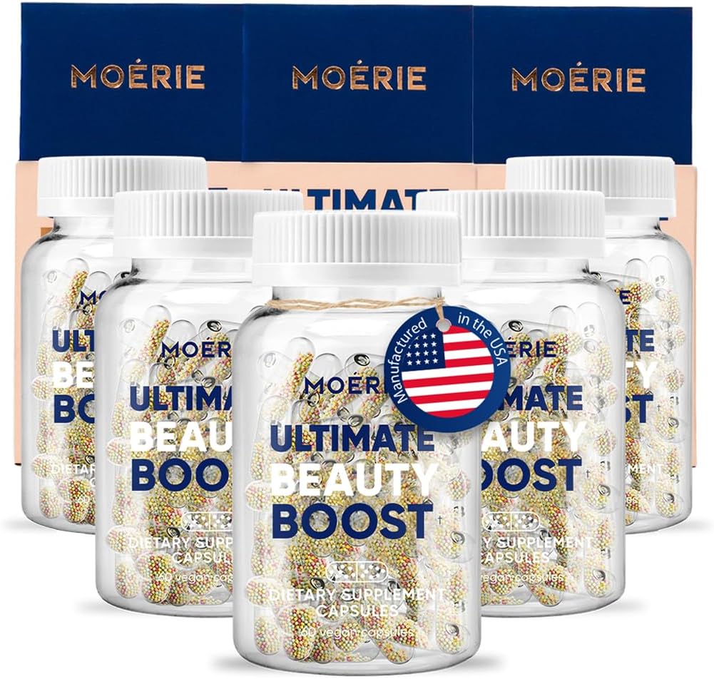 Moerie Hair Growth Supplement pour les femmes et les hommes - Peau et ongles Vitamines avec biotine, Q10 et minéraux - Pour le traitement de la perte des cheveux et des cheveux plus épais - Système avancé de livraison de perles - 360 pilules