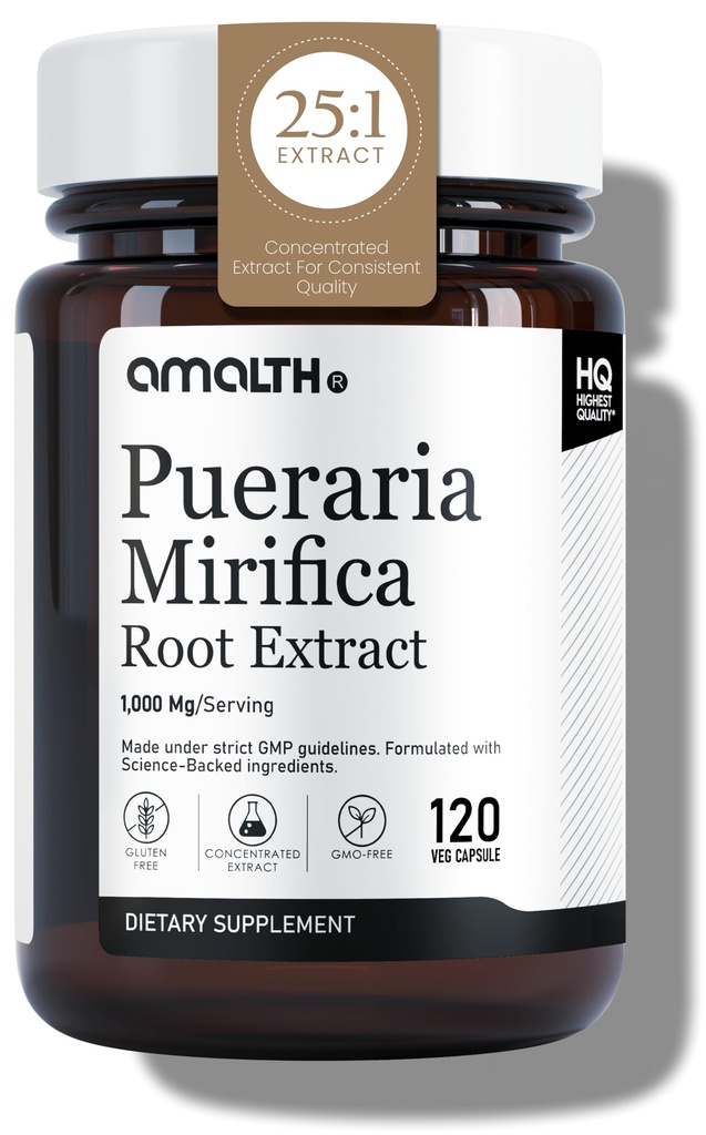 AMALTH Pueraria Mirifica capsule 1000 mg 120 capsule Integratore di estrogeni per donne, uomini e transgender, Menopausa sollievo, Pillole di sostegno benessere femminile
