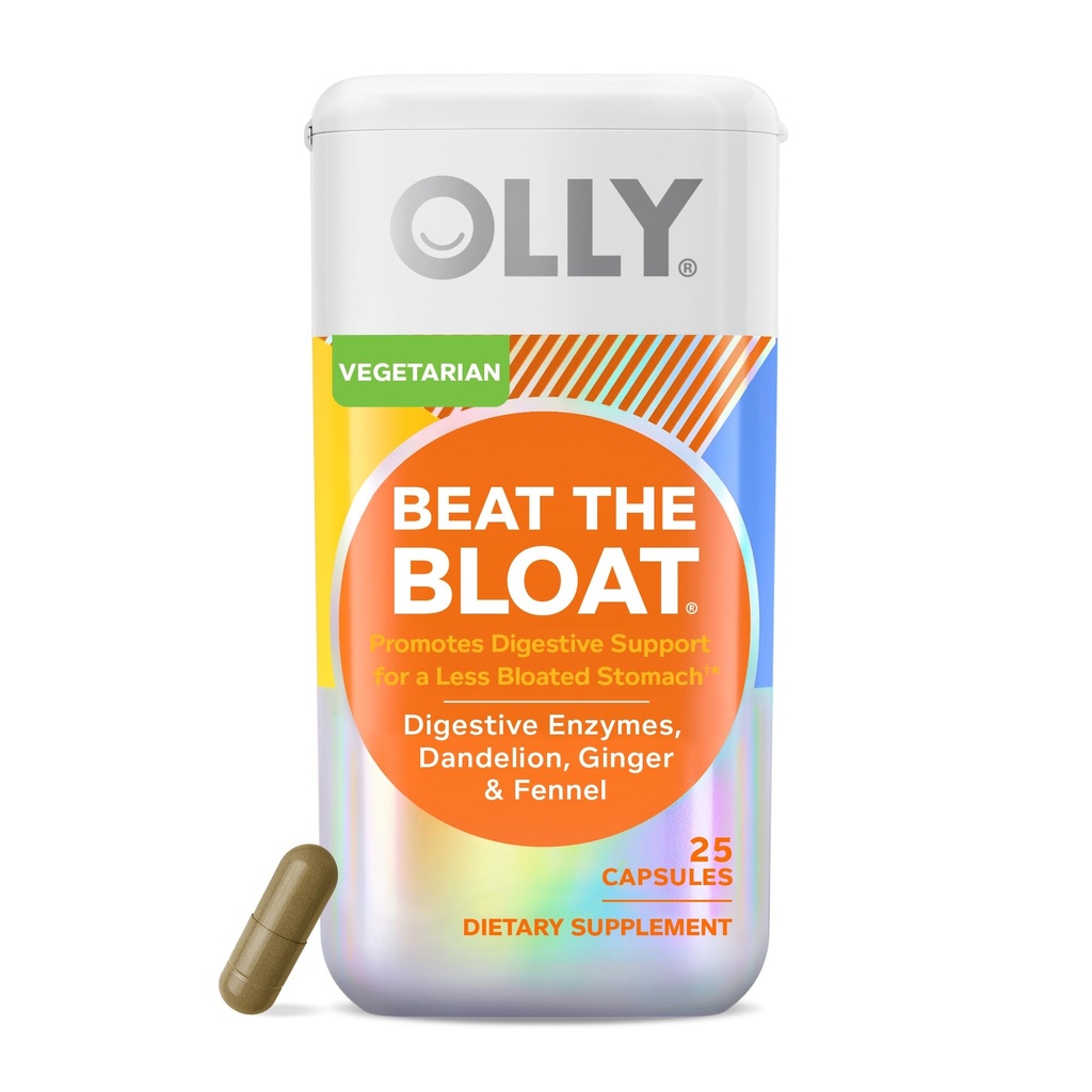 OLLY Beat The Bloat Capsules, Enzymes de soutien digestif, Supplément pour les femmes - 25 Compte