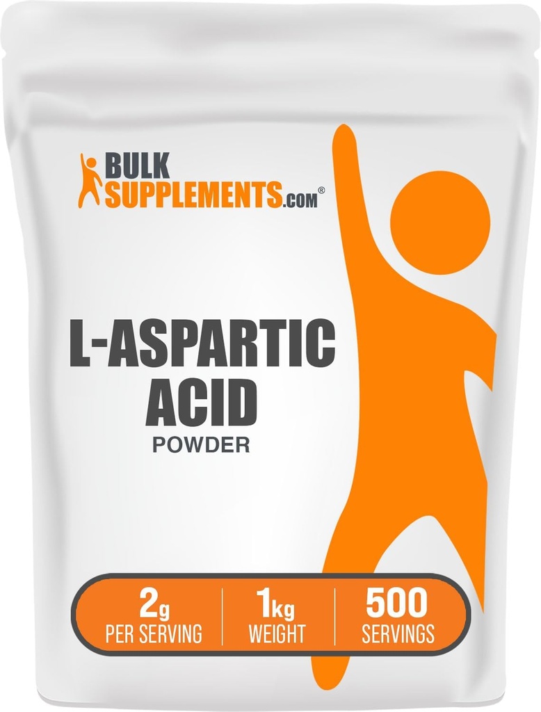 BulkSupplements.com Poudre d'acide L-aspartique - Supplément d'acide aspartique, Supplément d'acides aminés - Sans gluten, 2g par portion, 1kg (2,2 lbs) (paquet de 1)