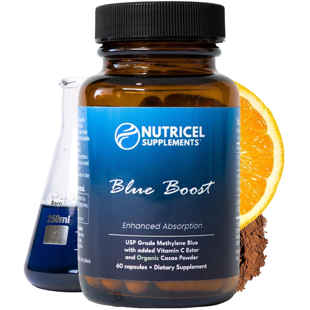 Nutricel Methylen Blue Capsules - Pharmaceutical Grade Supplement - Trusted Made in America Marke - 12mg (USP Reference Compliant) mit Vitamin C Ester Enhanced Absorption - Third Party Tested (60ct)
