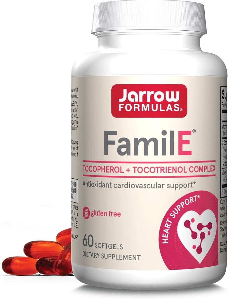 Jarrow Formulas Famil-E - Promotes Herz & Herz-Kreislauf-Gesundheit - Enthält alle acht Mitglieder der Vitamin E Familie - Reich an Gamma Tocopherol & Tocotrienols - 60 Softgels
