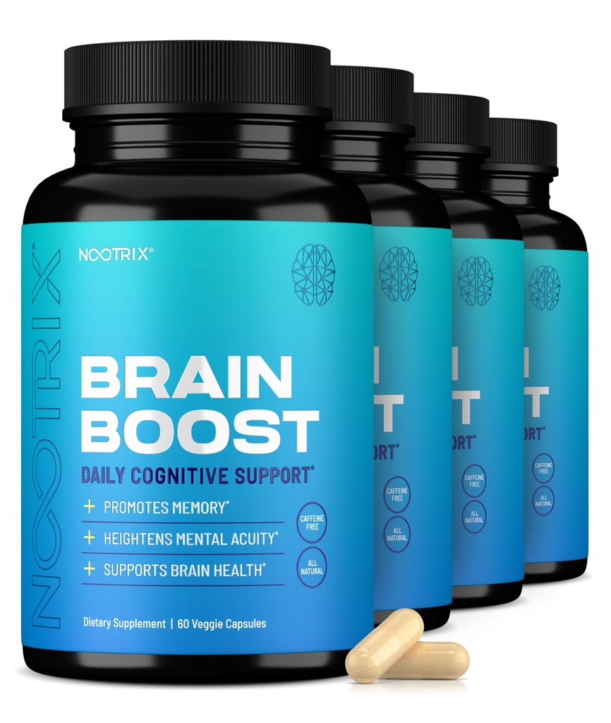Nootrix Brain Boost Nootropic Supplement | Unterstützt Gedächtnis, Mental Fokus, Kognitive Gesundheit & Energie | Koffeinfrei, fördert gesunde Stimmung & Gehirn Funktion w/Gingko Biloba & DMAE | 240 Kapseln