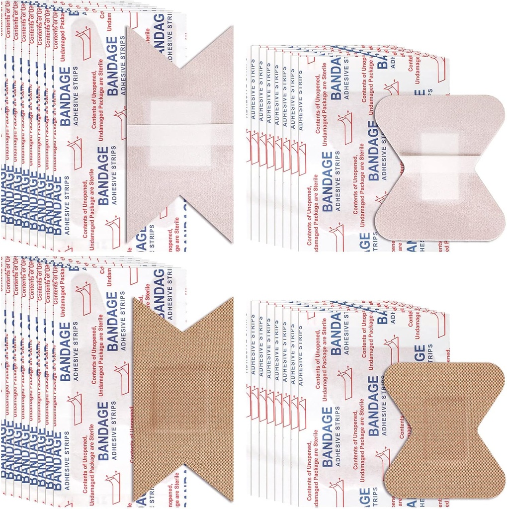 Sinmoe 100 pièces Tissu flexible Bandes adhésives Bandes de boutons et de bouts de doigts Boîte de variétés pour l'entretien des plaies Emballage en vrac pour trousses de premiers soins en 2 tailles, 3 x 1,5 pouce, 1,8 x 2 pouce(Brown)