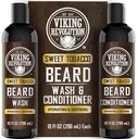 Viking Revolution Bart Wash und Bart Conditioner für Männer mit Argan Öl und Jojoba Öl - Bart Weichmacher und Stärkung Bart Pflege Bart Shampoo und Conditioner mit Bartöl (10oz, Sweet Tobacco)