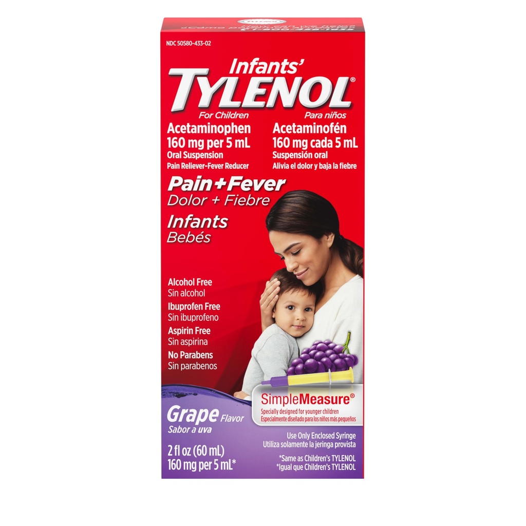 Rilievo liquido del dolore del tilenolo dei neonati & medicina della febbre, sospensione orale, acetaminofene per la gola del dolore, mal di testa & teething, Riduttore di dolore & febbre per i bambini; Aroma di uva, 2 fl. oz.; Confezione da 1