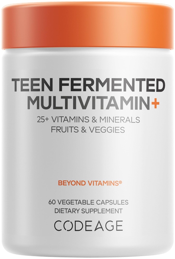 Codeage Teen Multivitamin Supplemento – Vitamine e minerali giornalieri per ragazzi e ragazze adolescenti – Formula alimentare completa biologica con Omega-3 e Vitamine A a K - 60 capsule