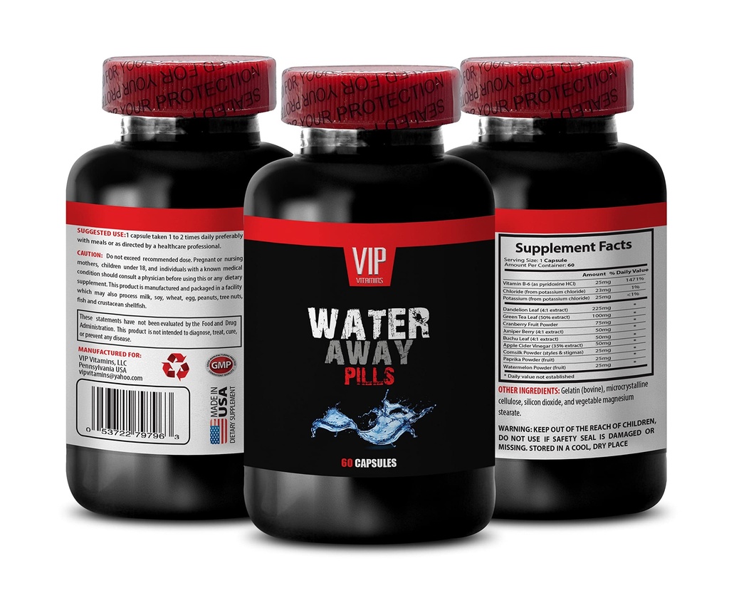 Support urinaire - POULES DIURÉTIQUES DE L'EAU - Pastèque, Dandelion, Paprika, Potassium, diurétiques pour la rétention d'eau dans les jambes et les pieds, pilules d'eau diurétiques, suppléments diurétiques, 1B 60 Caps