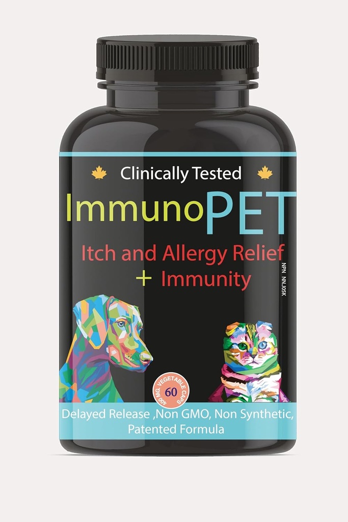 Itchy Skin Relief für Hunde und Katzen - Hot Spot Relief - Pet Allergy Support -Cat und Hund Skin und Mantel Supplement - Pet Immunity Support - 60 Caps