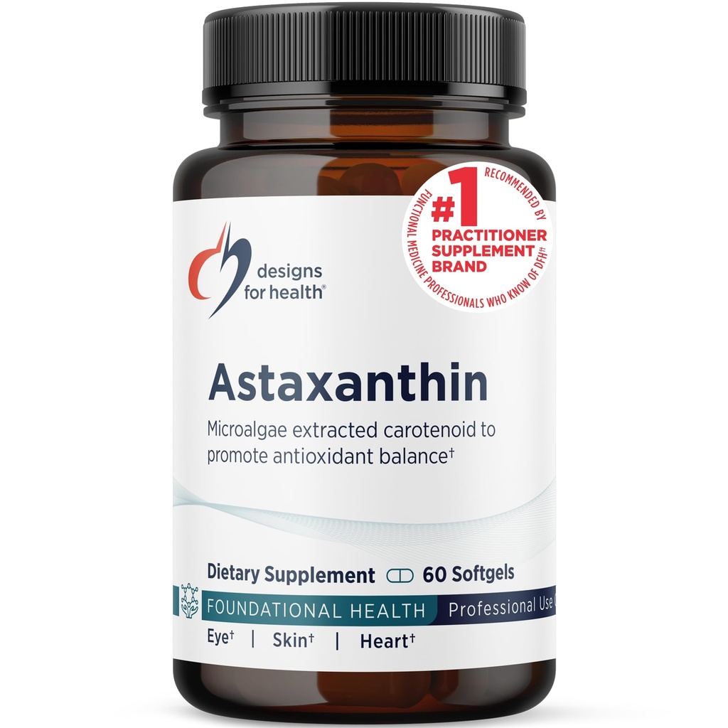 Designs für die Gesundheit Astaxanthin - Mikroalgen (Haematococcus Pluvialis) Extrahierte Carotinoid-Antioxidantien-Ergänzung - Unterstützung für Herz-Kreislauf, GI, Haut + Augengesundheit (60 Softgels)