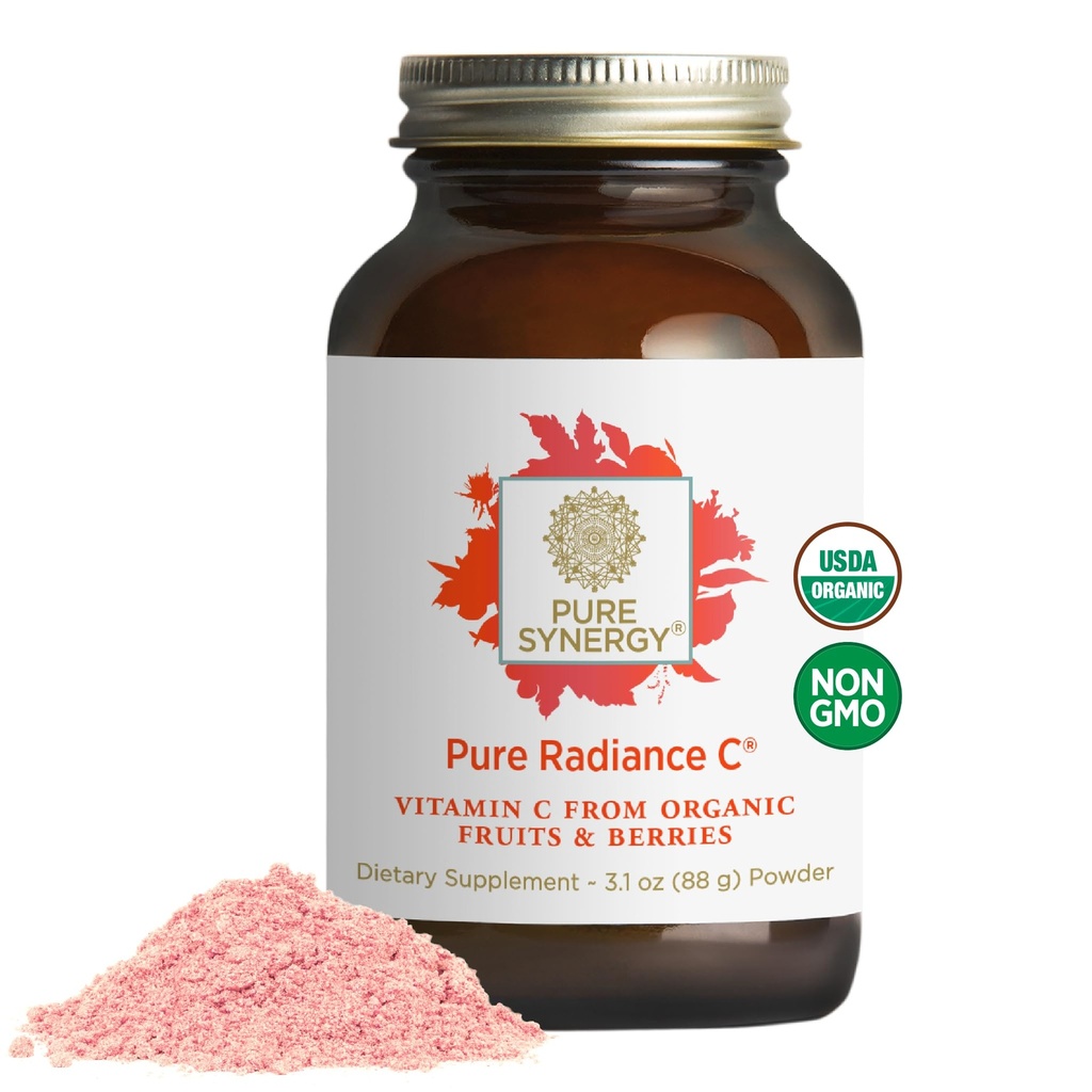 Pure Synergy Pure Radiance C. Poudre de vitamine C biologique 100% naturelle, aliments entiers, supplément non-OGM avec Camu Camu biologique pour le support immunitaire et collagène (3,1 oz en poudre)