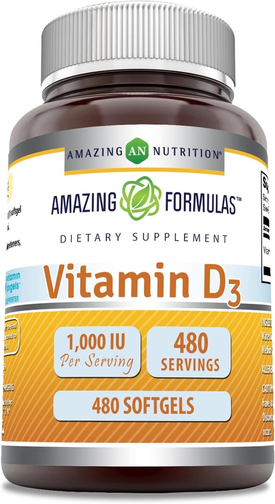 Erstaunliche Formeln Vitamin D3 1000 IU Softgels Supplement | Non-GMO | Gluten Free | Verpackt in USA (1 Pack | 480 Count)