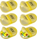 6 Pack Pille Organizer Tasche Small Case Holder Am Pm Pille Case Portable Two Compartment Round Travel 2 Mal pro Tag für Vitamin-Ergänzung (gelb)