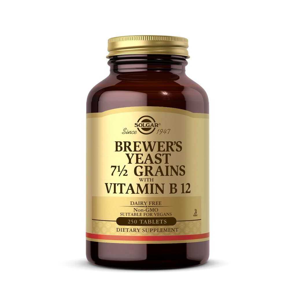 Solgar Brewer's Yeast 7 1⁄2 Getreide mit Vitamin B12 - 250 Tabletten - Non-GMO, Vegan, Dairy Free, Kosher - 41 Servierungen