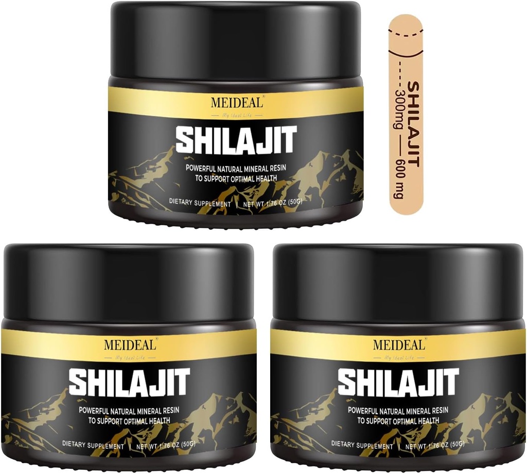 Shilajit Pure Himalayan Organic Shilajit Resin, Gold Grade Shilajit Resin mit 85+ Trace Minerals & Fulvic Acid, reine Shilajit Ergänzung für bessere Gesundheit, 50 Gramm (3 Stück)