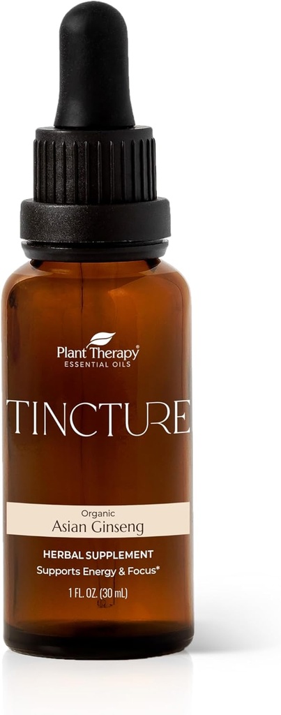 Terapia vegetale Organico Ginseng Root Integratore di erbe Tintura 30 mL (1 oz) Grande per l'energia, Incoraggia la messa a fuoco mentale, Vegan, Non OGM, Senza glutine, Liquido, 1 bottiglia