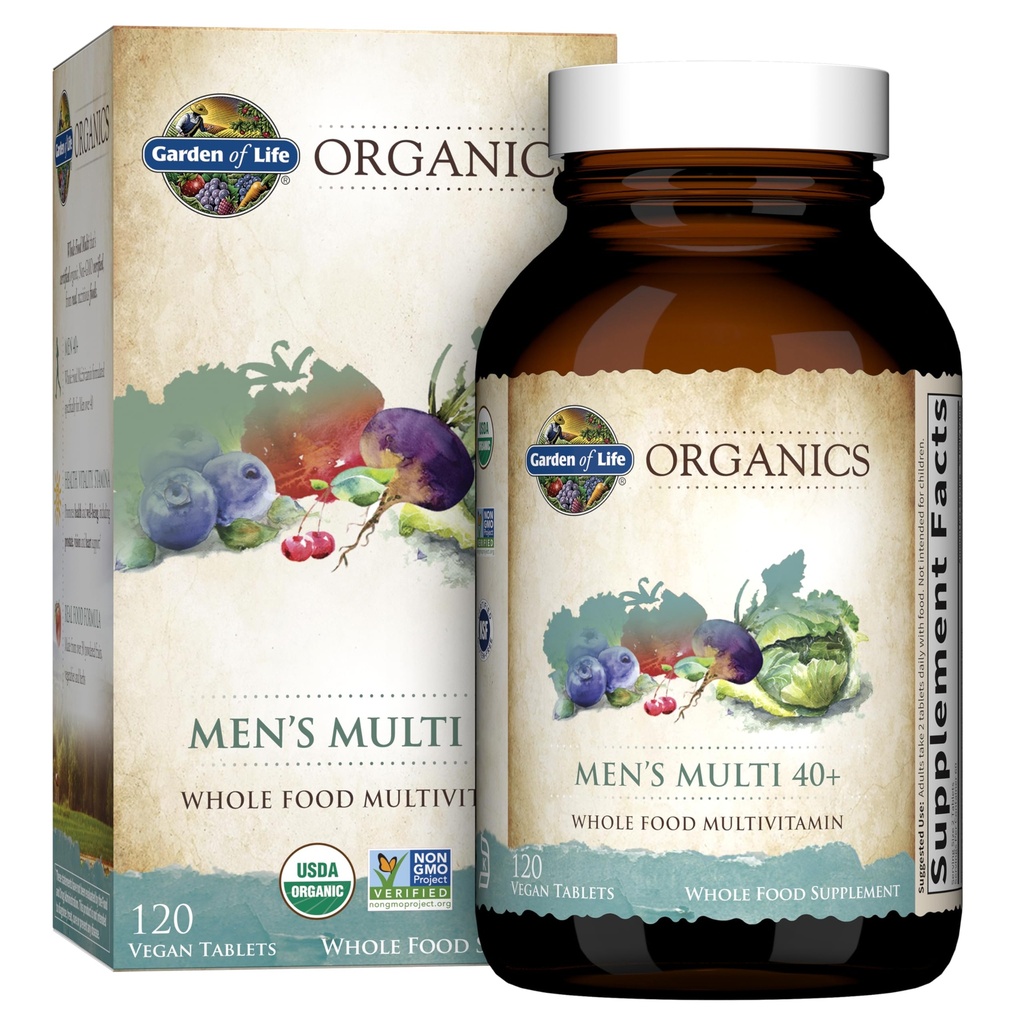 Garten des Lebens Bios Ganzes Essen Multivitamin für Männer 40+ 120 Tabletten, Vegan Mens Multi für Gesundheit und Wohlbefinden Zertifizierte Bio Ganzes Lebensmittel Vitamine & Mineralien für Männer über 40 Mens Vitamine