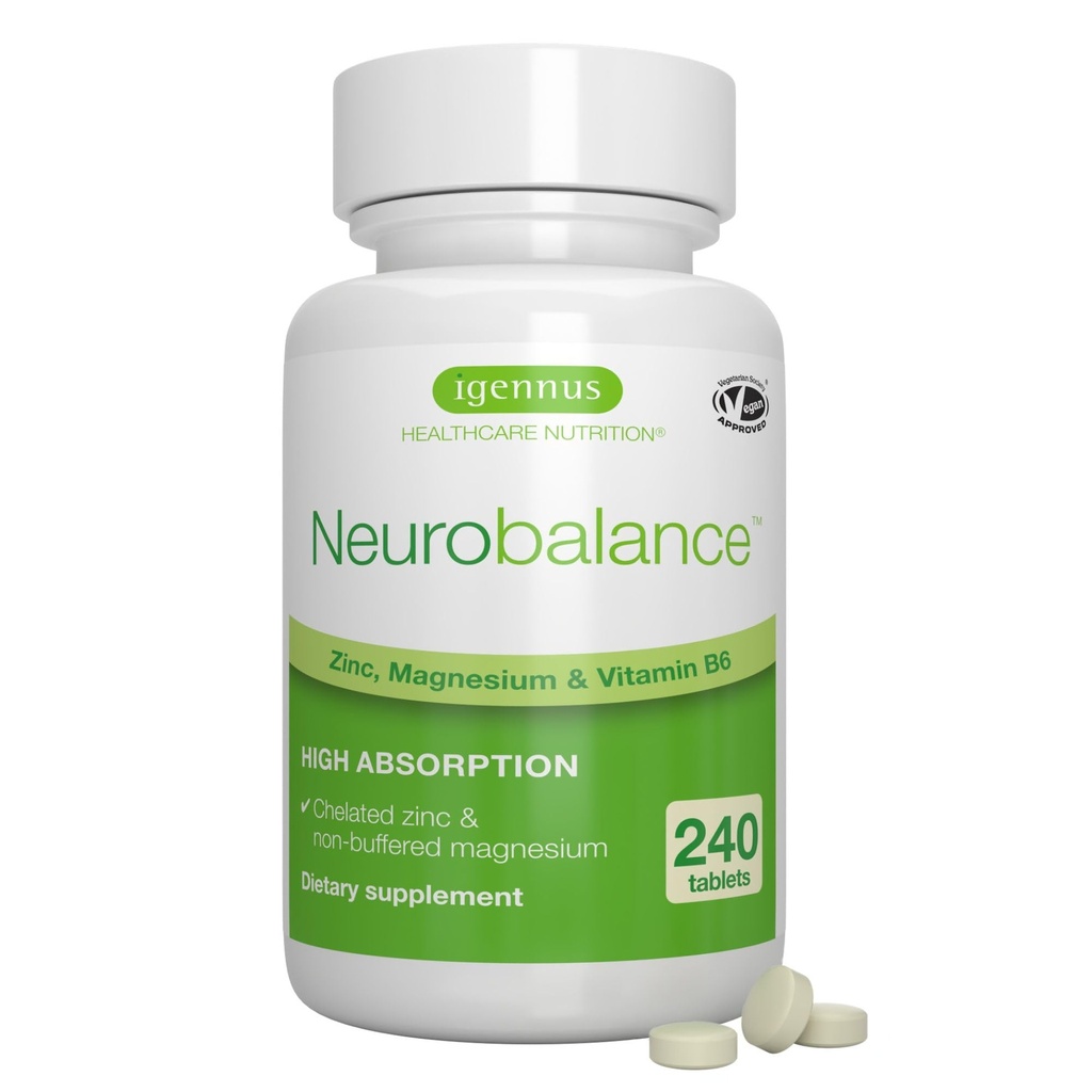 Igennus Neurobalance High Absorption Zinc Magnesium & B6 Complex, Supporto cognitivo, Focus & Muscle Recovery, 24mg Chelated Zinc Picolinate, All Day Nutrient Delivery, Vegan, Non OGM, 240 compresse