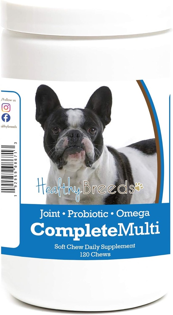 Breeds Healthy French Bulldog Tous en une seule multivitamine Soft Chew 120 Comte
